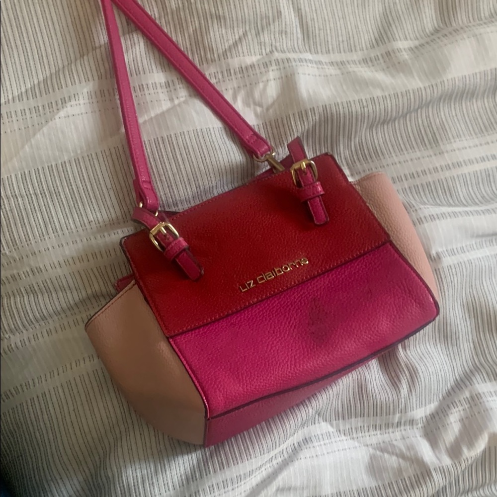 Liz Claiborne Tri-Color Block Shoulder Bag in Red, Pink and Tan